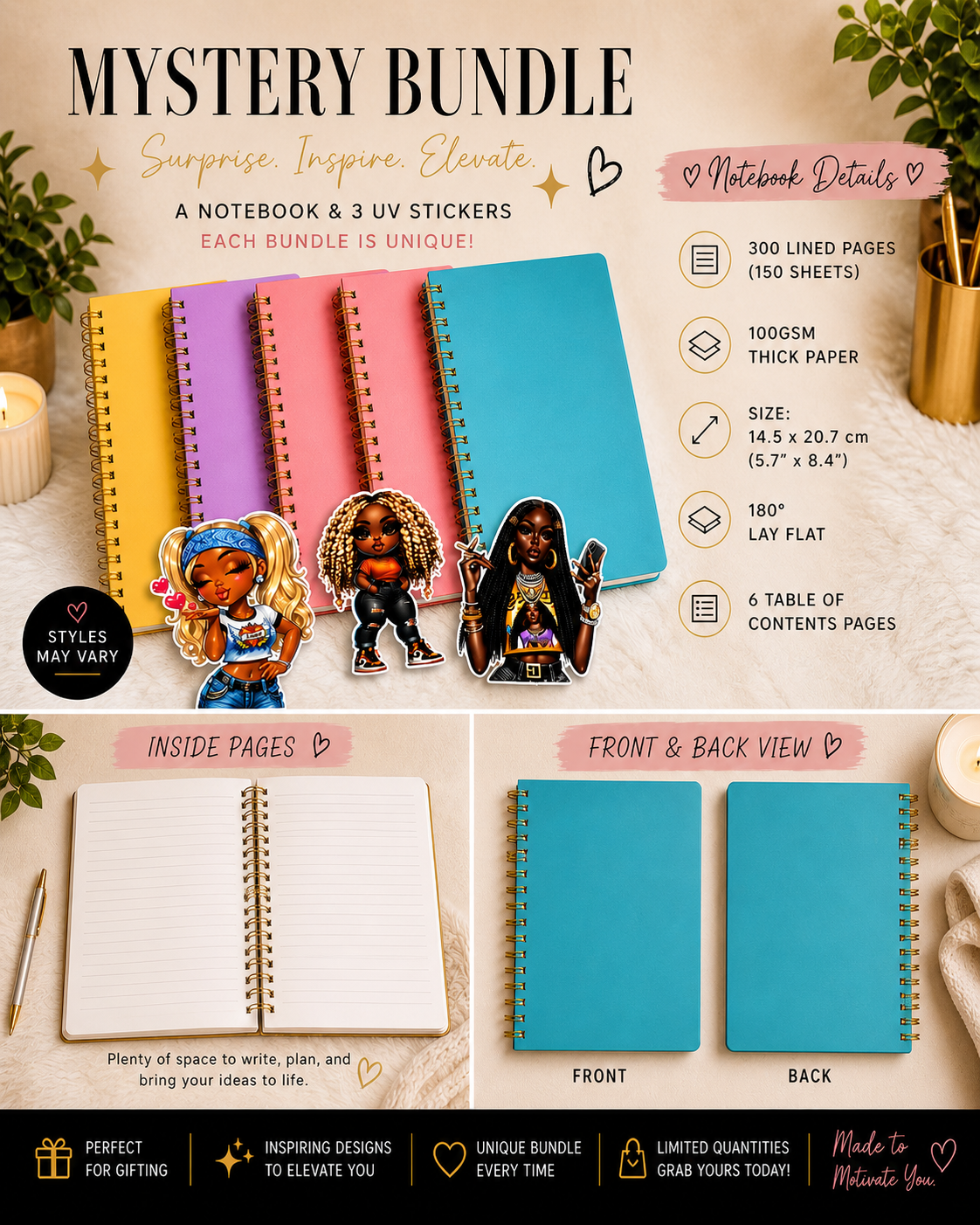 Mystery Boss Bundle ✨ (Notebook + 3 UV Stickers)